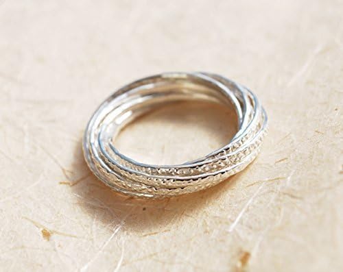 Wedding Ring - Sterling Silver Ring - Handmade Ring - Hammered Ring - Rolling Band Ring - Interlocked Band Ring