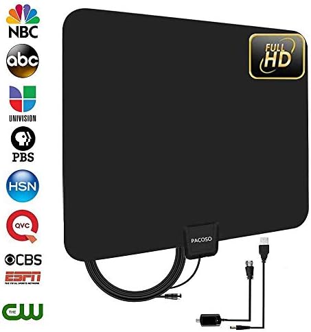 PACOSO Amplified HD Digital TV Antenna with 50-85 Miles Long Range - Detachable Signal Booster Support Full HD 1080P 4K All TVs for Indoor w/Longer Coax Cable