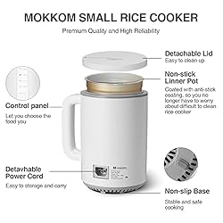 MOKKOM Mini Rice Cooker 2 Cups uncooked, Small