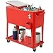 Giantex 80 Quart Rolling Patio Cooler Cart with Bottom Storage Shelf & Drain, Outdoor Ice Chest with Lockable Wheels, Bottle Opener & Cap Catcher, for Party Poolside Backyard BBQ (Red)