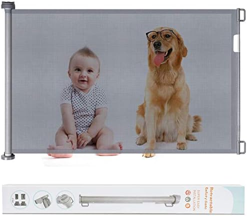 ベビーゲート 階段上 ペットゲート 巻き取り式 子供安全ゲート 育児用品 ベビーフェンス 犬猫侵入防止 隔離ネット 設置幅0 130cm 高さ87cm 寝室 キッチン 階段 玄関 廊下に適用 グレー Kunjal Org
