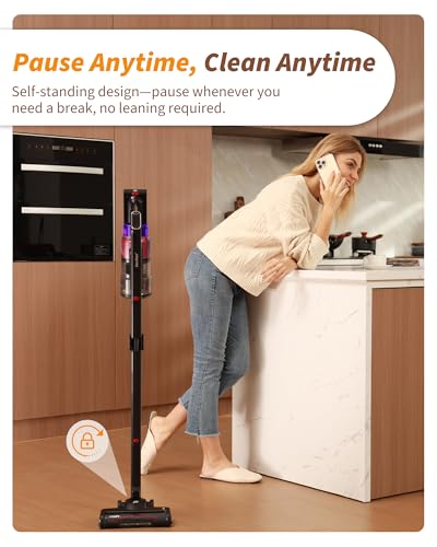 ElecKeys 650W Cordless Vacuum Cleaner for Pet Hair & Hardwood Floors, 55kPa Lightweight Vacuum Cleaners with 65 Mins Runtime, Quiet Stick Vac,Charging Dock, Self-Standing, Foldable Tube