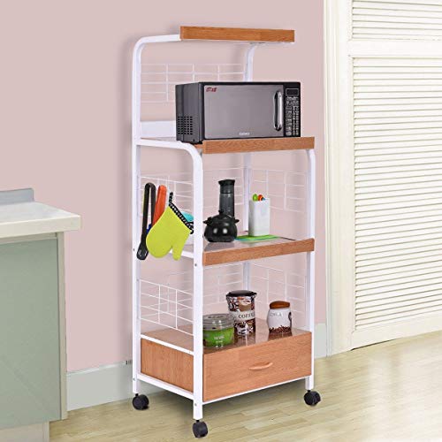 Kitchen & Dining Cart, 3-Tier Rolling Kitchen Microwave Oven Stand Cart with Electric Outlet