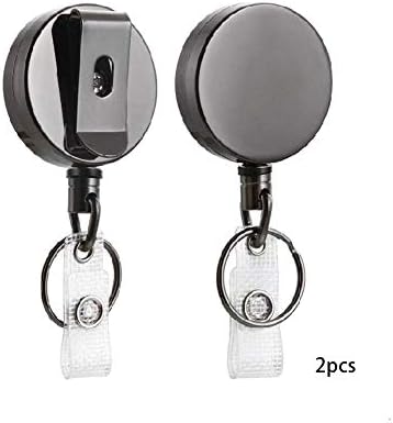 2PCS Retractable Badge Reel Cord Clip Holder with Key Ring Chain Belt Clip 70mm Steel Wire Rope for ID Badge(Black)