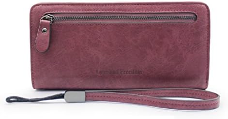 Women Zipper Long Clutch Wallet Leather Lady Purse Holder Case with Wristlet Strap