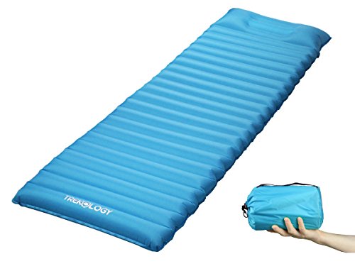Ultralight Sleeping Pad, Inflating Camping Mattress w/Air Pump Dry Sack Bag - Compact Lightweight Camp Mat, Inflatable Backpacking Gear as Tent Pads (Teal Blue with Built-in Pillow)