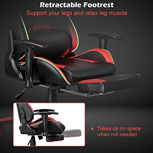 Goplus Massage Gaming Chair with LED Light, Reclining Backrest