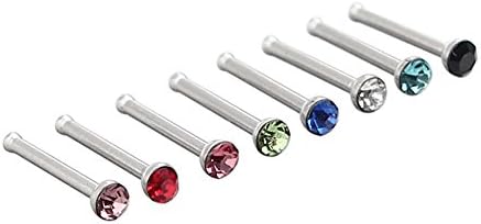 20g Straight Nose Bone Studs Rings Pins with 1.8mm Crystals Piercing Jewelry 316L Surgical Steel Pack of 8