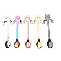 YJYDADA Cute Cat Spoon Long Handle Spoons Flatware Coffee Drinking Kitchen Gadget 5Pcs