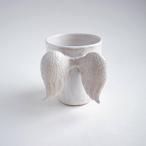 Modern mug with wings coffee cup contemporary stonware clay tableware angel wings white handcraft tasses