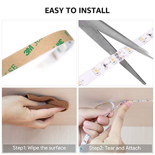 LE 16.4ft Dimmable Strip Kit with 12V Power Supply, 300 SMD 2835 Non-Waterproof LED Tape, Flexible Rope Light for Home, Kitchen, Under Cabinet, Bedroom, Warm White, 1 Pack Adapter - Thumbnail 4