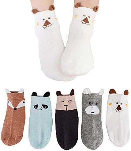 Ehdching Animal Cartoon Non-Skid Slip Cotton Unisex Infant Toddler Baby Crew Sock 5 Pair