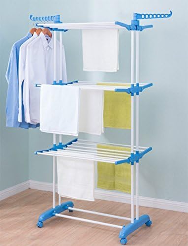 Homwell 2 Pole - 3 Layer Jumbo Multifunction Powder-Coated Steel Cloth Drying Stand (Blue and White, 75-126x64x170cm) Introductory Offer