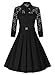 MissMayU+00AE Women's Vintage 1950s Style 3/4 Sleeve Black Lace Flare A-line Dress (X-Large, Black)