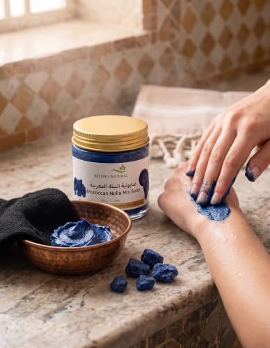 Moroccan Nila Mix Soap, 250g, Blue Indigo and Herbal Formula, Deep Cleansing, Skin Brightening, Smoothing, for Face and Body