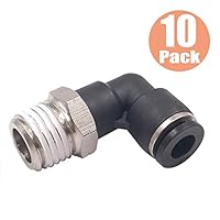 Huayao 10 Pack Plastic & Nickel Plated Brass Push to Connect L Shaped 90 Degree Elbow Male Fitting, 1/4"Tube OD x 1/4" NPT Male