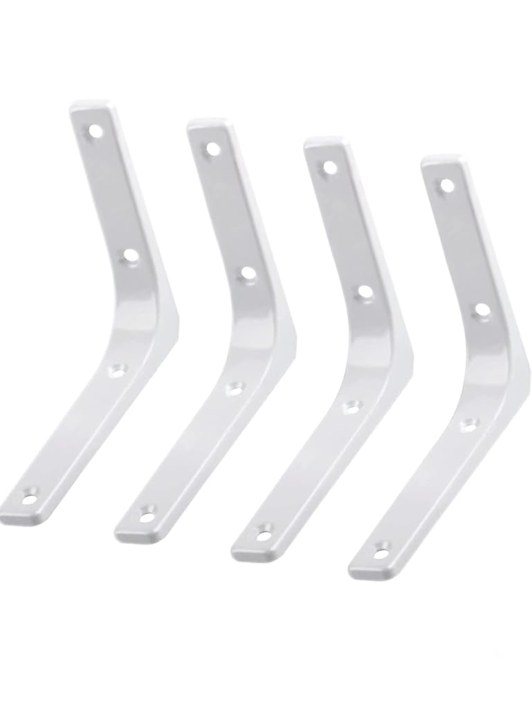 DERDOUT 4 Pcs Shelf Bracket Corner Brace Angle Bracket Shelf Support Wall Hanging 100mm*100mm, Metal Bright White Finished, EJR100W-4P