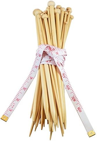 18 Pairs Knitting Needles Set | Smooth, Splinter Free 36pcs Single Pointed Bamboo Knitting Needle by Celley - Premium Collection | 18 Sizes: 2mm – 10mm kit with 60 Inch Tape Measure
