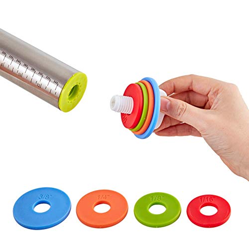 Silicone Baking Pastry Mat, Smooth Non Stick Stainless Steel Roller, Rolling Pins with Adjustable Thickness Rings, for Dough, Baking, Pizza, Pie, Pastries, Pasta and Cookies - Thumbnail 5