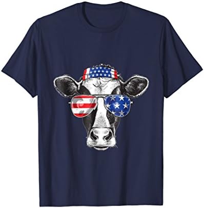 Vintage Patriot Cow Tshirt 4th of July American Flag
