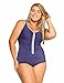 Delimira Women's Built-in Cup Plus Size Swimsuits One Piece Zip Front Bathing Suits