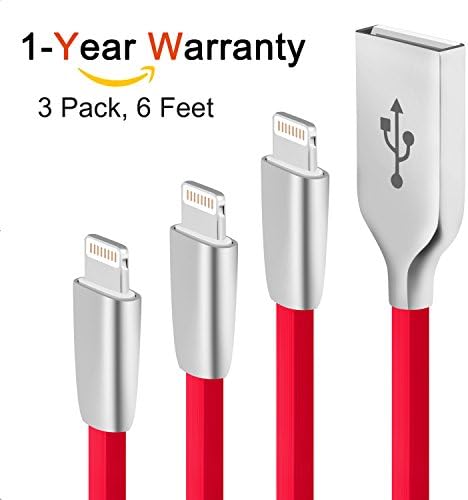 Eaple Iphone charger 6ft 3pack Iphone Cable Zinc Alloy TPE Long Iphone Charger Cable 8pin to USB iphone Lightning Cable,Compatible with iphone X/ 8/ 8p/7/7p /6s/6s plus/6/6p/5s/5/SE and beatsx (red)