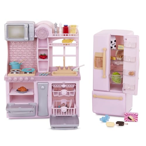 Our Generation Gourmet Kitchen Set, Pink Fridge Kitchen Playset, Large