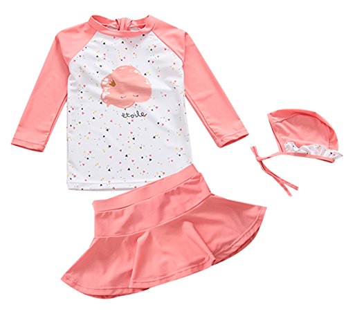 UV Sun Protective Baby Girls 2pc Swimsuit Long Sleeve Rash Guards Bathing Suit Ruffle Swimdress UPF 50+ Pink 6-12M