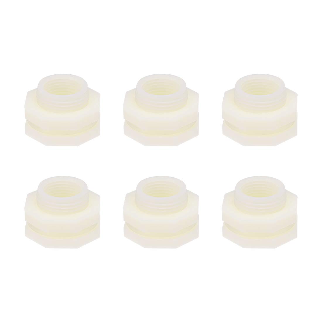 sourcing map ABS Bulkhead Tank Fitting Adapter for Rain Bucket Aquariums Water Tanks Ponds G1/2 Female 6Pcs