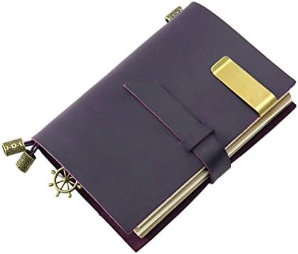 Traveler Poet Traveler leather notebook Handmade Leather Bound Daily Notepad For Men &amp; Women with Unlined Paper and Zipper Pocket-Purple