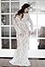 BACKGARDEN Women Floral Lace Deep V-Neck Long Sleeves Bridesmaid Maxi Dress (Size 12) White