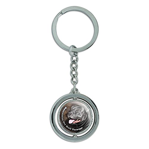 American Pit Bull Terrier Blue Nose Dog Spinning Round Metal Key Chain Keychain Ring