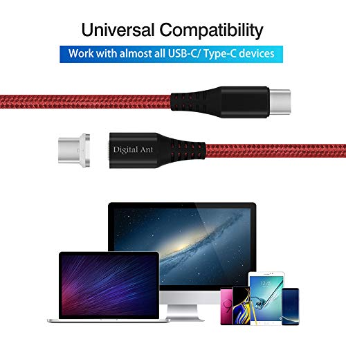 Digital Ant 100W(5A20V) 6Feet Magnetic USB-C to USB-C Data Transfer & Charging Cable Compatible with Type C Laptop or Mobile Devices Supporting PD Protocol (Red-1Pack, 6Feet)