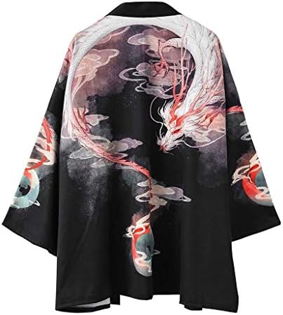 Men Kimono Chinese Painting Dragon Cardigan Cover Up Open Front Shawl Unisex Robe