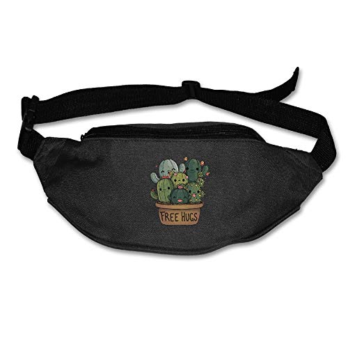JIESENGTOO Unisex Pockets Cactus Free Hugs Fanny Pack Waist/Bum Bag Adjustable Belt Bags Running Cycling Fishing Sport Waist Bags Black-One Size