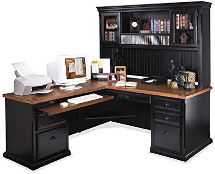 Martin Furniture Kathy Ireland Southampton Onyx L-Desk with Hutch with Left Return, Medium Oak Top