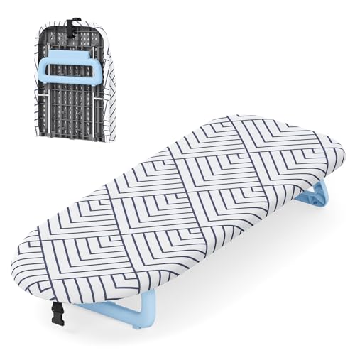 Small Ironing Board Tabletop, Foldable Mini Ironing Board, Table top Ironing Boards Small with Hanging Rope, Compact Portable Ironing Boards Save Space, Iron Board 32x12, Iron Table Stand White