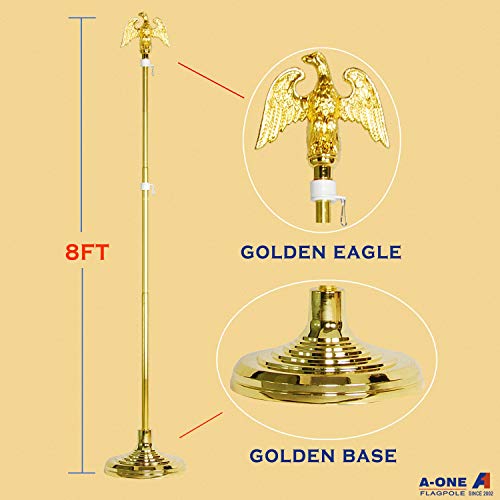 AONE 8FT Telescopic Indoor Flagpole Kit, Heavy Duty US (Golden with