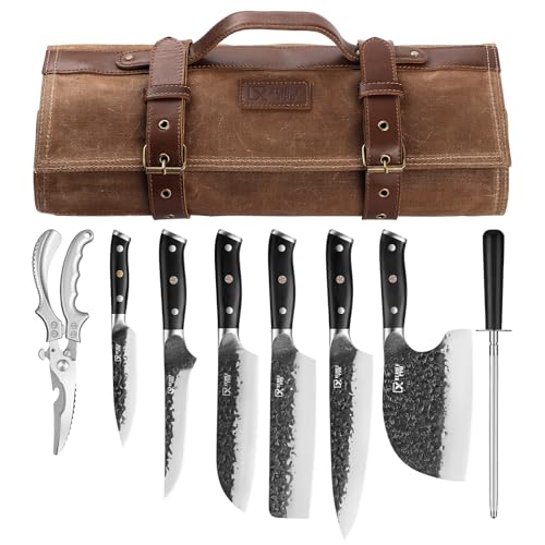 XCHIEF PRO Set of 6 hand forged Japanese kitchen knives | Carbon Steel Japanese Kitchen Knife Set with Carry Bag for Cooking, Camping, BBQ etc.