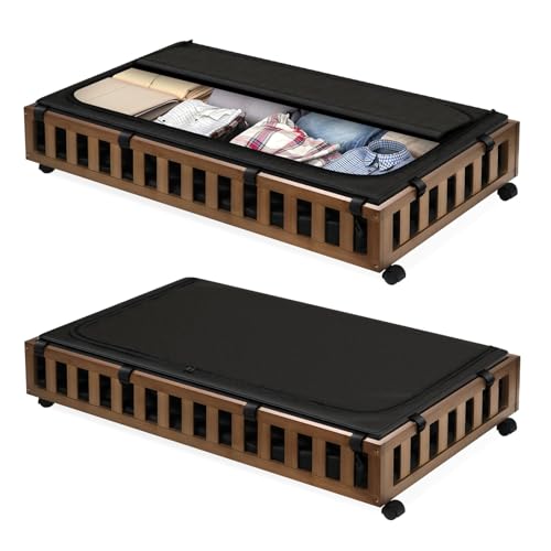 Gashell 2 Pack Under Bed Storage Container with Wheels, Black