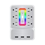 USB Wall Outlet Adapter 1700 Joules Surge Protector with 6-Outlet Extender,3 Fas