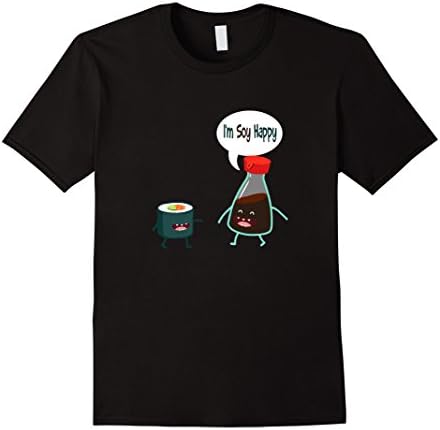 Men's I'm Soy Happy Sushi Roll Soy Sauce Cute Funny Food Shirt XL Black