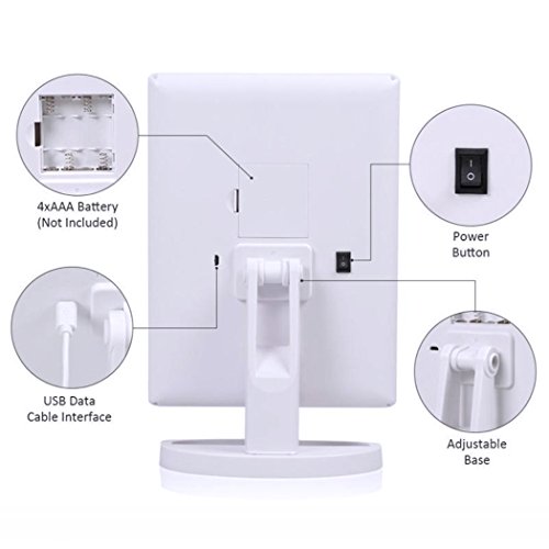 LUVODI Makeup Vanity Mirror with 36 PCS LED Lights, 1x/2x/3x Magnification Panels with Touch Screen, Dual Power Supply, 180°Adjustable Rotation,Countertop Cosmetic Mirror (White) - Thumbnail 5