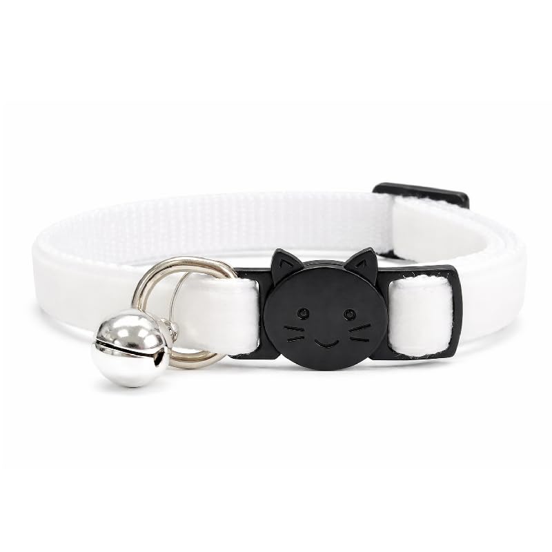Velvet Cat Collars with Bell | Quick Safety Release Breakaway Buckle | Handmade in the UK | Available in Cat & Kitten Size | White Velvet — image 1