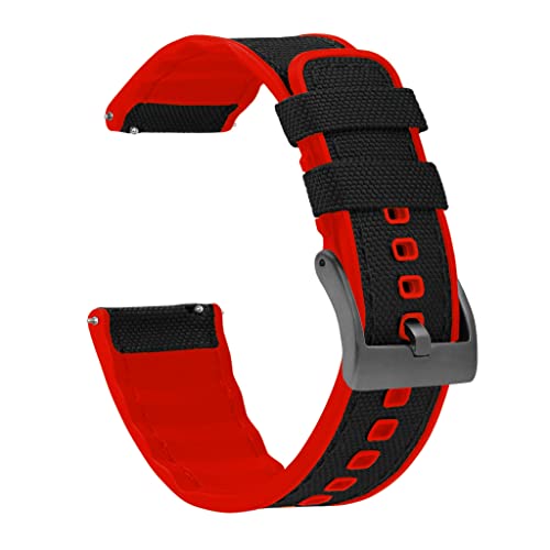 BARTON WATCH BANDS with Integrated quick release spring bars - Hybrid Silicone - Cordura Fabric, Water-Resistant Leather and Silicone Hybrid Watch Bands - Choice of Color & Width (18mm, 20mm, 22mm)