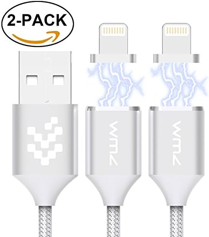 Lightning Charger Cable, WMZ [2 Pack] 3.3ft Magnetic Lightning to USB Cable Nylon Braided Charging and Data Sync Cord for iPhone 7, 7 Plus, 6, 6s, 6 Plus, 5, 5c, iPad Air and iPod nano (Silver)