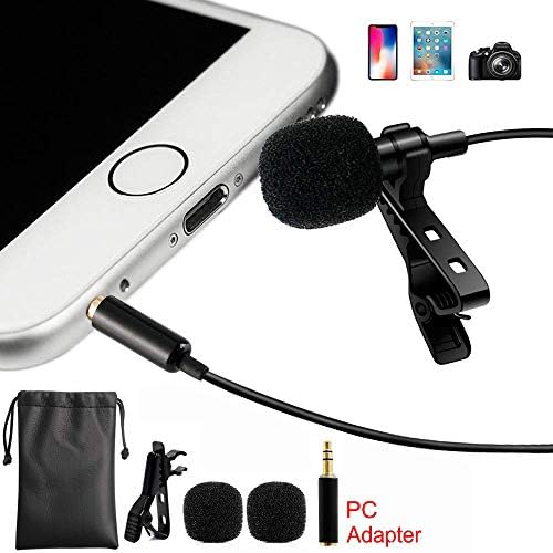 2019 UPGRADE Lavalier Lapel Microphone Professional Grade Clip-on Omnidirectional Condenser Mic for iPhone X 8 7 Plus 6 6s 5 5s / iOS/Android | Mini Lavalier Mic with Clip