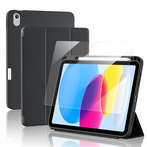 ProCase iPad A16 11th/10th Generation Case (2025/2022) with 1 Screen Protector, Pencil Holder, Soft TPU, Support Touch ID and Auto Wake/Sleep - Black