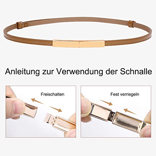 WERFORU Damen Skinny Leather Belt Verstellbarer Fashion Thin Waist Belt für Kleid