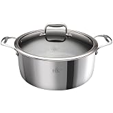 Hell's Kitchen Hybrid 5 Qt Pot and lid, Tri-Clad Stainless Steel and Nonstick Ceramic, PFAS Free, no PFOA, no PTFE, noTeflon, Non Toxic Cookware, Metal Utensil Safe, All Cooktops and Oven Safe